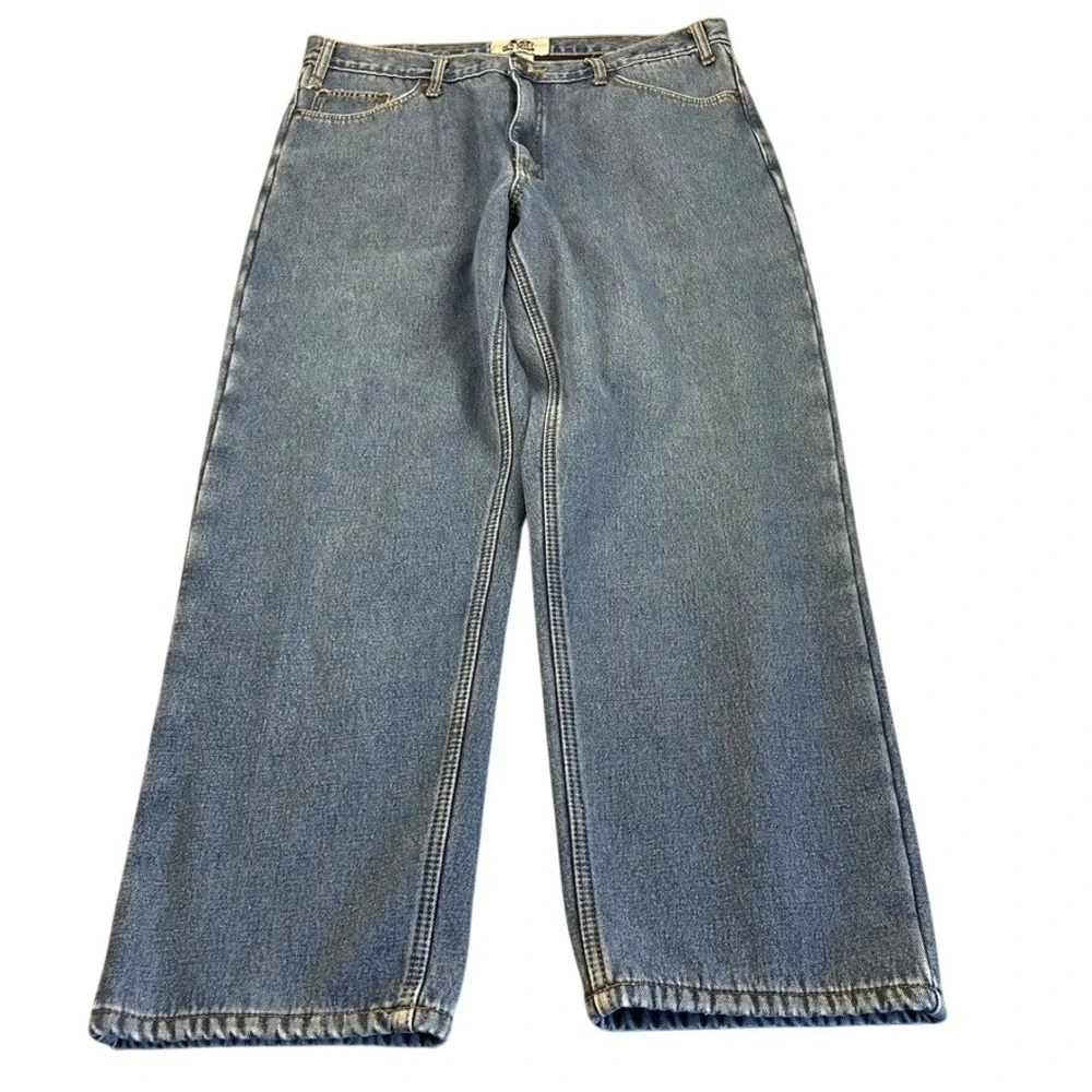 Old Mill Mens Fleece Lined Denim Jeans Blue Straight Leg 38x30 Winter Workwear